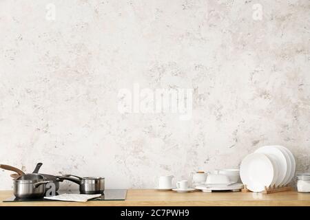Set of utensils on kitchen counter Stock Photo