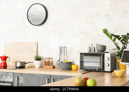 Set of utensils on kitchen counter Stock Photo