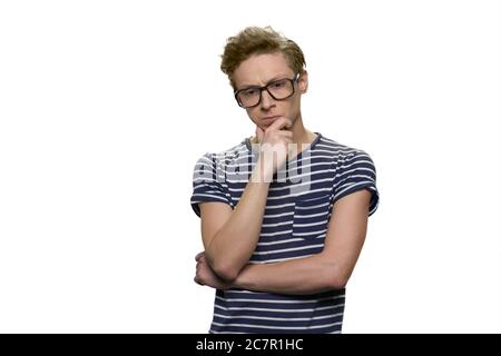 Portrait of smart serious boy in a deep thinking. Stock Photo