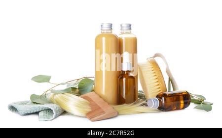 Set for hair treatment on white background Stock Photo