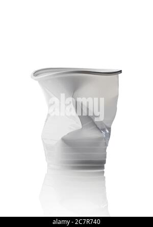 A white plastic cup against white background Stock Photo