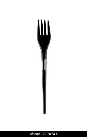 Black fork against white background Stock Photo