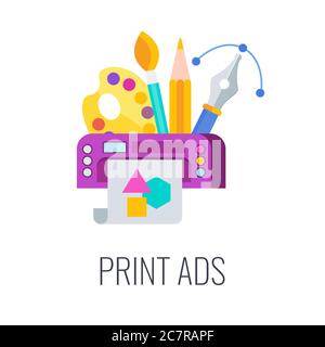 Print advertisement icon. Flat vector cartoon illustration. Stock Vector