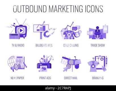 Outbound Infographics Marketing Icons. Flat vector illustration Stock ...