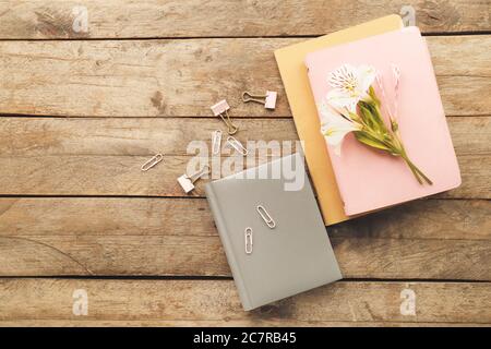 Office supplies on wooden background Stock Photo