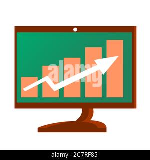 Computer monitor with growth chart. Stock Vector