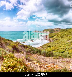 Fantastic view at tower Argentina at the West coast along Costa Tentizzos near Bosa. Location:  Bosa , Province of Oristano, Italy, Europe Stock Photo