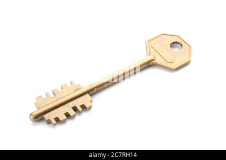 Old key on white background Stock Photo