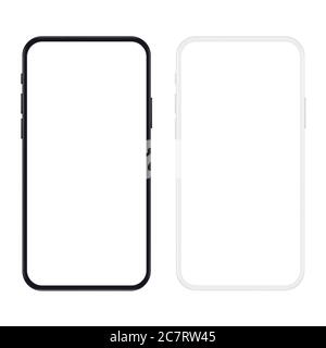 New version of black and white slim smartphone with blank white screen. Realistic vector illustration Stock Vector