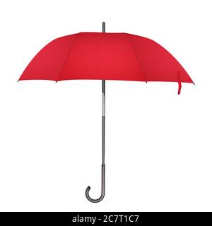 Red classic rain Umbrella. Photo Realistic elegant umbrella icon vector illustration Stock Vector