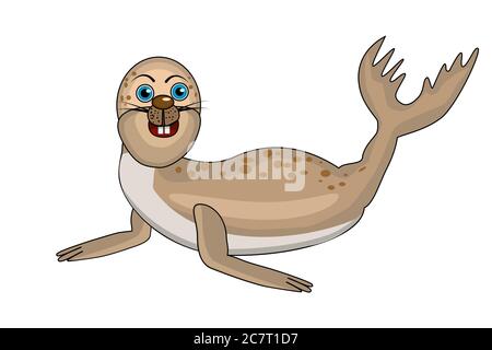 Seal isolated on white background. Sea animal icon. Funny cartoon monk seal. For zoo,Maritime Museum ad, kids book, t shirt. Stock vector illustration Stock Vector