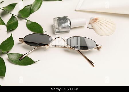 Stylish sunglasses on white background Stock Photo