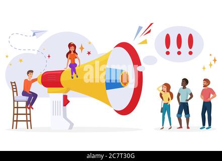 Pr Program Cartoon PR management advertisement concept, announcement broadcast promotional ...
