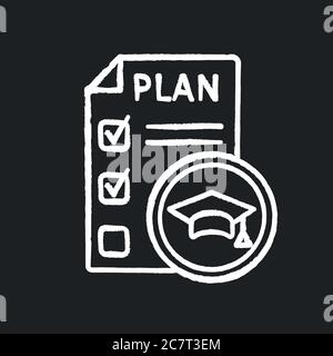 Syllabus chalk white icon on black background. University courses list. Educational plan and programs. University life. Academic transcript. Isolated Stock Vector
