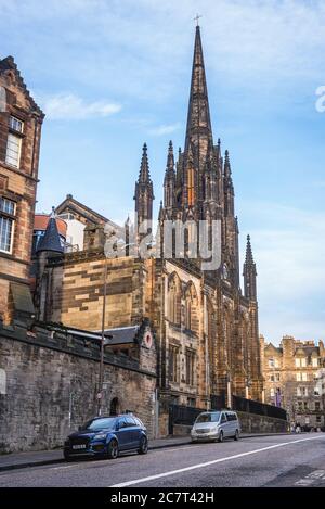 View from Johnston Terrace on The Hub building also called Tolbooth Kirk, former St John Church in Edinburgh, the capital of Scotland, United Kingdom Stock Photo