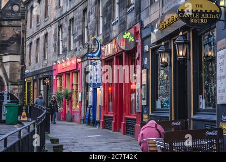 Bars on Johnston Terrace in Edinburgh, the capital of Scotland, United Kingdom Stock Photo