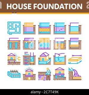 House Foundation Base Collection Icons Set Vector Stock Vector