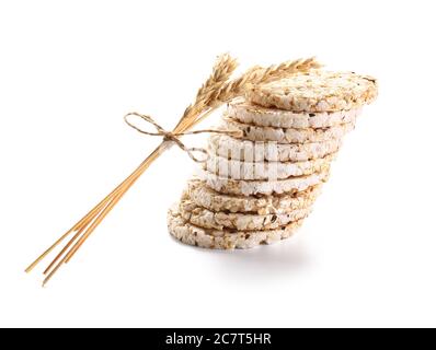 Rice crispbreads on white background Stock Photo