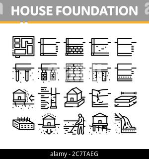 House Foundation Base Collection Icons Set Vector Stock Vector