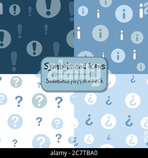 Corporate collection of elements and symbols, seamless pattern. Business minimal question, exclamation marks and information icons. Stock Vector