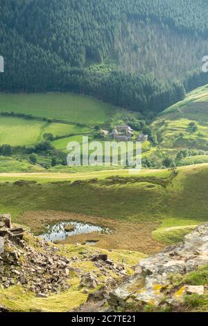 Alport Dale is a remove valley in the Peak District National Park with mant waterfalls and the famous Alport Castles, a major landslip Stock Photo