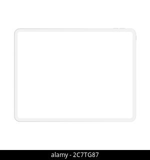 High quality realistic new version of soft clean white pro tablet computer with blank white screen. Realistic vector mockup tablet pad for visual ui app demonstration in horizontal orientation Stock Vector