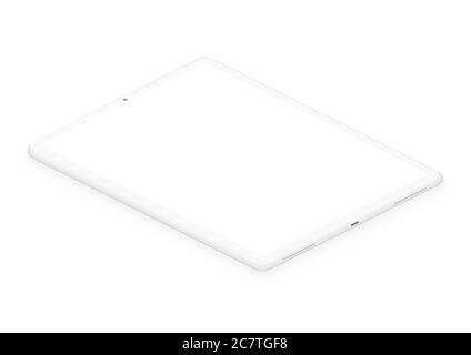 Totally soft isometric white pad tablet. 3d realistic empty screen phone template for inserting any UI interface, test or business presentation. Floating soft mock up design perspective view Stock Vector