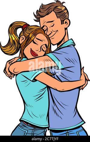 A couple hug each other. Love and a romantic date Stock Vector