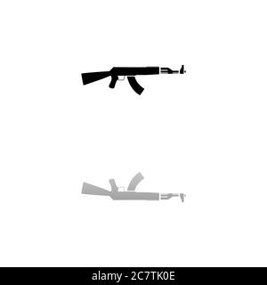 Assault rifle. Black symbol on white background. Simple illustration. Flat Vector Icon. Mirror Reflection Shadow. Can be used in logo, web, mobile and Stock Vector