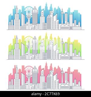 Modern line art of modern big city cityscape panorama with gradient color skyscrapers vector illustration Stock Vector