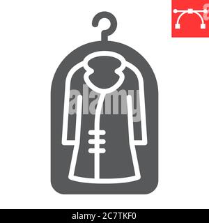 Cover fot clothes glyph icon, dry cleaning and wash, coat sign vector graphics, editable stroke solid icon, eps 10. Stock Vector