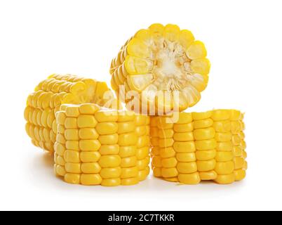 Fresh cut corn cob on white background Stock Photo