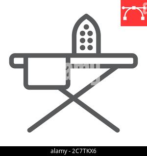 Ironing line icon, steam and laundry, iron sign vector graphics, editable stroke linear icon, eps 10. Stock Vector
