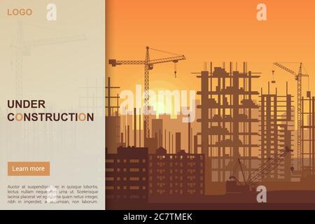 Building under Construction site design, Building construction prosess web template landing page vector illustration. Stock Vector