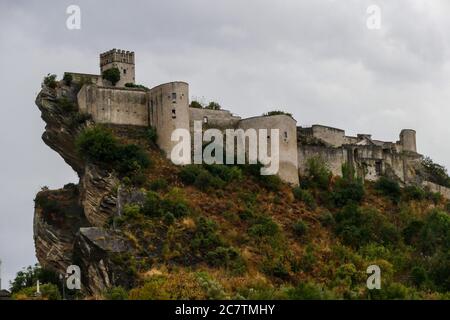 Ancient castle of Roccascalegna sited on a rocky headland Stock Photo