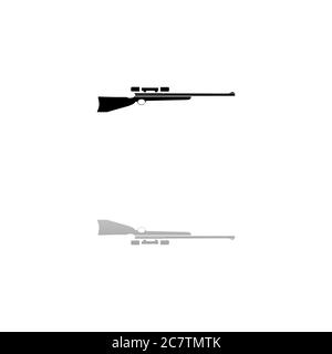 Sniper Rifle. Black symbol on white background. Simple illustration. Flat Vector Icon. Mirror Reflection Shadow. Can be used in logo, web, mobile and Stock Vector