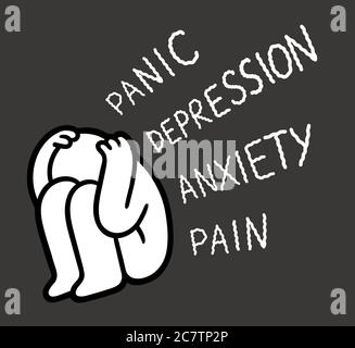 Cartoon person curled up. Stress and mental health problems. Depression, anxiety and panic attack. Vector clip art illustration. Stock Vector