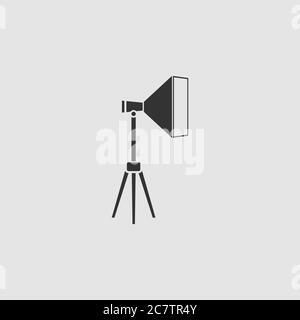 Studio lighting icon flat. Black pictogram on grey background. Vector illustration symbol Stock Vector