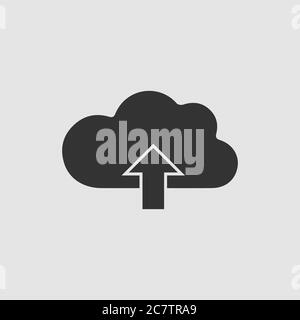 Upload cloud icon flat. Black pictogram on grey background. Vector illustration symbol Stock Vector