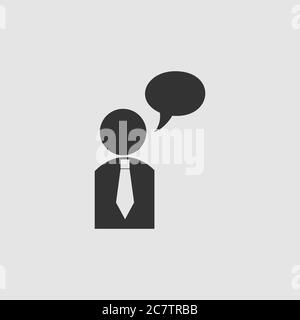 Dialog icon flat. Black pictogram on grey background. Vector illustration symbol Stock Vector