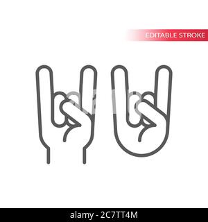 Rock hand gesture thin line vector icon. Rock sign, outline, editable stroke. Stock Vector