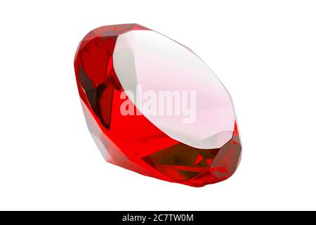 Jewelry and gemstones concept with close up on a red ruby gemstone isolated on a white background with clipping path Stock Photo