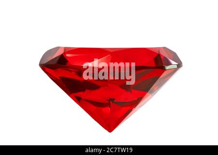 Jewelry and gemstones concept with close up on a red ruby gemstone isolated on a white background with clipping path Stock Photo
