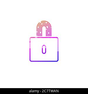 Security abstract minimal line icon with lock and fingerprint Stock Vector