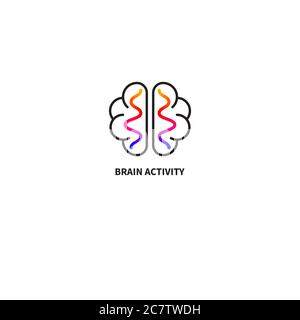 Brain activity minimal line logo. Creative brain Stock Vector