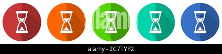 Time icon set, red, blue, green and orange flat design web buttons isolated on white background, vector illustration Stock Vector