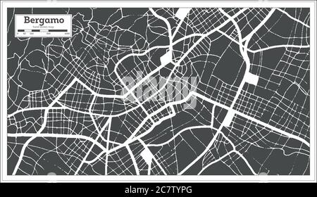 Bergamo Italy City Map in Black and White Color in Retro Style. Outline Map. Vector Illustration. Stock Vector