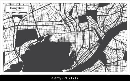 Hangzhou China City Map in Black and White Color in Retro Style. Outline Map. Vector Illustration. Stock Vector