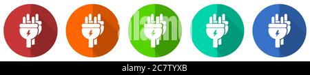 Eletricity icon set, energy, power, plug, red, blue, green and orange flat design web buttons isolated on white background, vector illustration Stock Vector