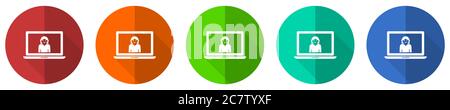 Help icon set, call service, support, red, blue, green and orange flat design web buttons isolated on white background, vector illustration Stock Vector
